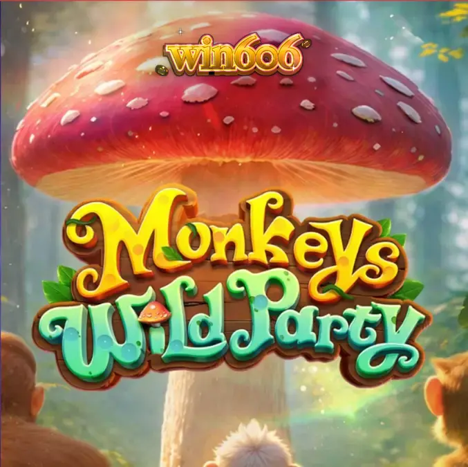 Interface vibrante do slot Monkeys Wild Party com símbolos de macacos e cogumelos neon.